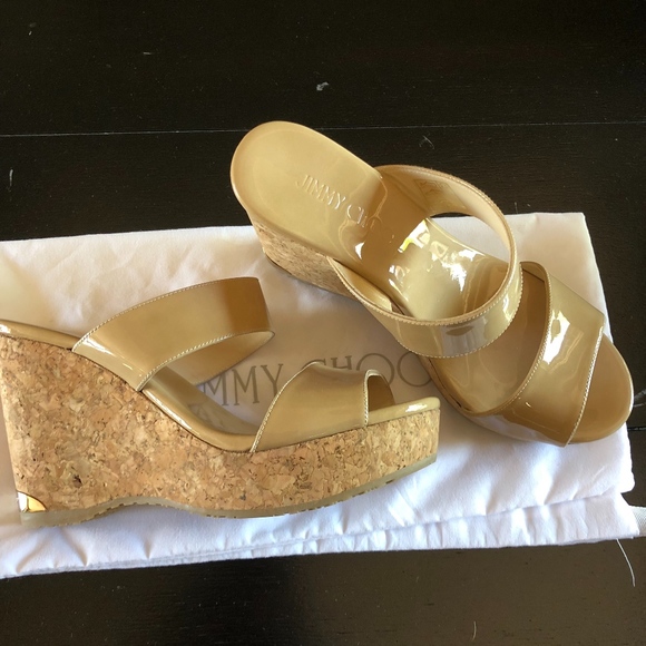 Jimmy Choo Nude Wedges with Cork Heel - Picture 1 of 3